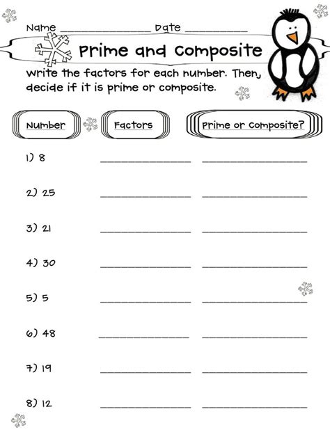 Prime And Composite Numbers Worksheet For Grades 4 Prime And Composite Number Worksheet - Prime And Composite Number Worksheet
