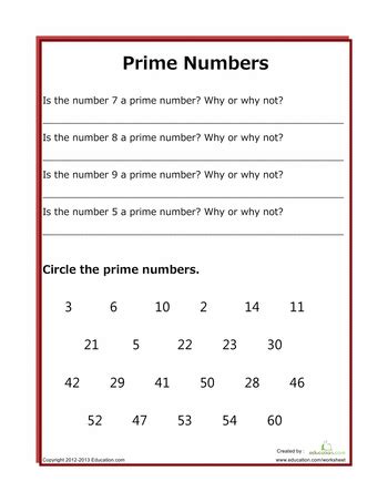 Prime And Composite Numbers Worksheets Tutoring Hour Prime And Composite Number Worksheet - Prime And Composite Number Worksheet