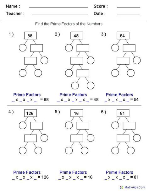 Prime Factorization Worksheet 5th Grade   Prime Composite Factors Multiples Gr 5 Worksheets Algebra - Prime Factorization Worksheet 5th Grade