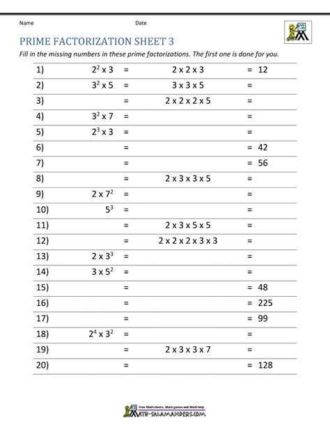 Prime Factorization Worksheet Page Math Salamanders Finding Factors Worksheet 6th Grade - Finding Factors Worksheet 6th Grade