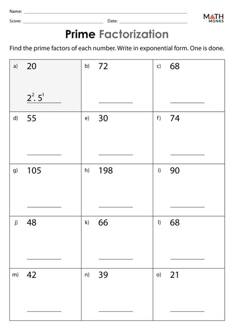 Prime Factorization Worksheets Math Monks 6th Grade Prime Factors Worksheet - 6th Grade Prime Factors Worksheet