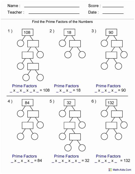 Prime Factorization Worksheets Printable Online Pdfs Cuemath 6th Grade Prime Factors Worksheet - 6th Grade Prime Factors Worksheet
