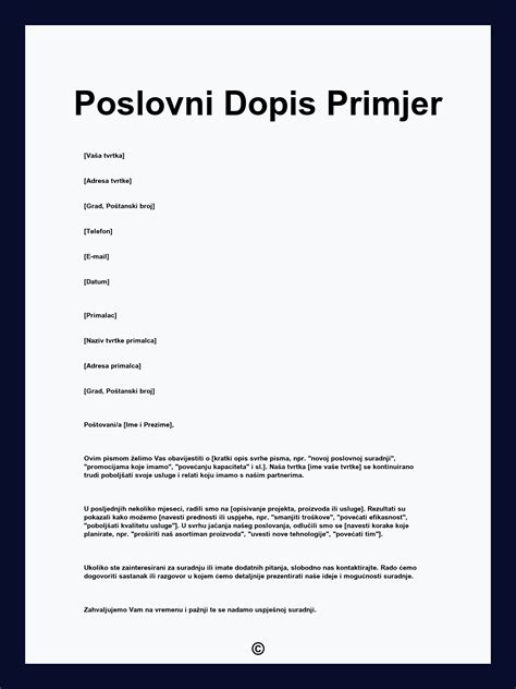 Primjer Poslovnog Dopisivanja
