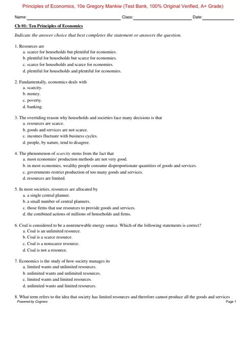 Principles Of Economics Test Back