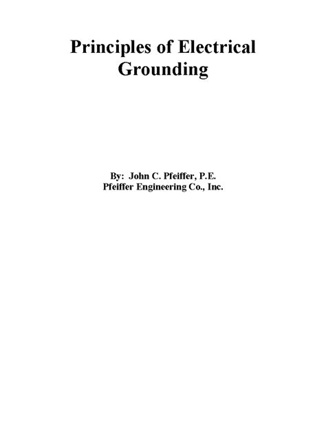 Principles Of Electrical Grounding Pfeiffer Eng