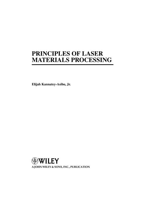 Principles Of Laser Materials Processing