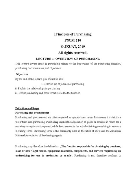principles of purchasing lecture notes