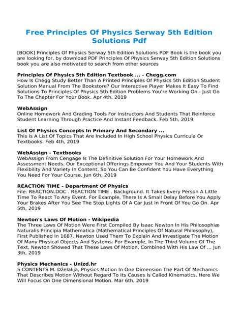 Read Online Principles Of Physics Serway 5Th Edition Solutions 