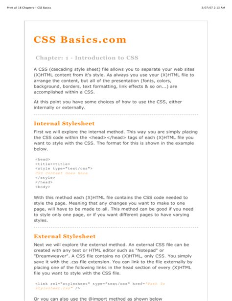 Print All 18 Chapters Css Basics