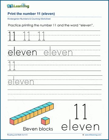Print The Number 11 Eleven K5 Learning Number 11 Preschool Worksheets - Number 11 Preschool Worksheets