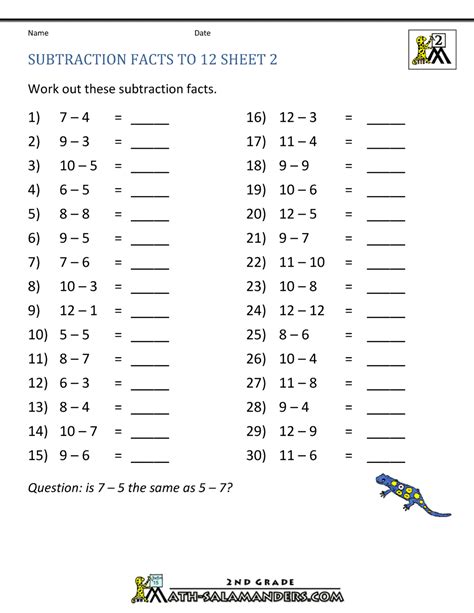 Printable 2nd Grade Subtraction Facts Worksheets Second Grade Subtraction Worksheets - Second Grade Subtraction Worksheets
