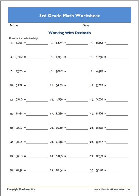 Printable 3rd Grade Math Worksheets Pdf Free Download Math For 3rd - Math For 3rd