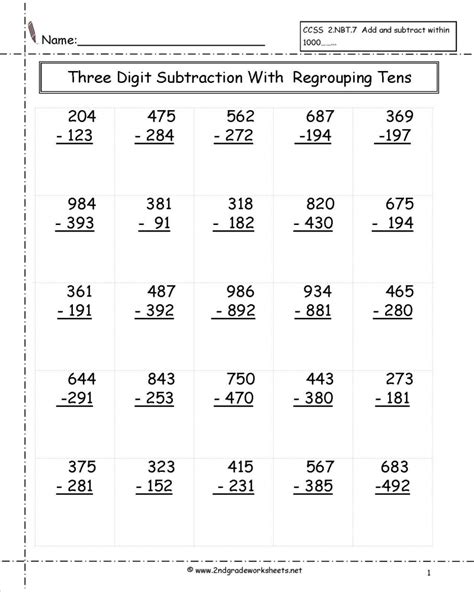 Printable 3rd Grade Three Digit Subtraction And Regrouping 3rd Grade Math Worksheet Reqrouping - 3rd Grade Math Worksheet Reqrouping