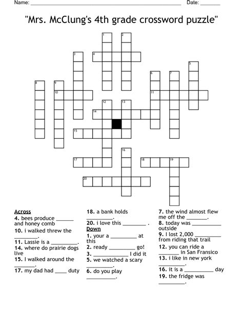 Printable 4th Grade Crossword Worksheets Education Com Crossword Puzzle 4th Grade - Crossword Puzzle 4th Grade