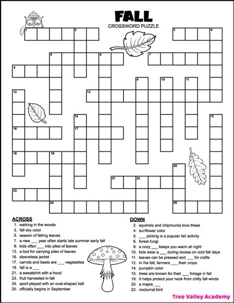 Printable 4th Grade Fall Crossword Puzzle Tree Valley Crossword Puzzle 4th Grade - Crossword Puzzle 4th Grade