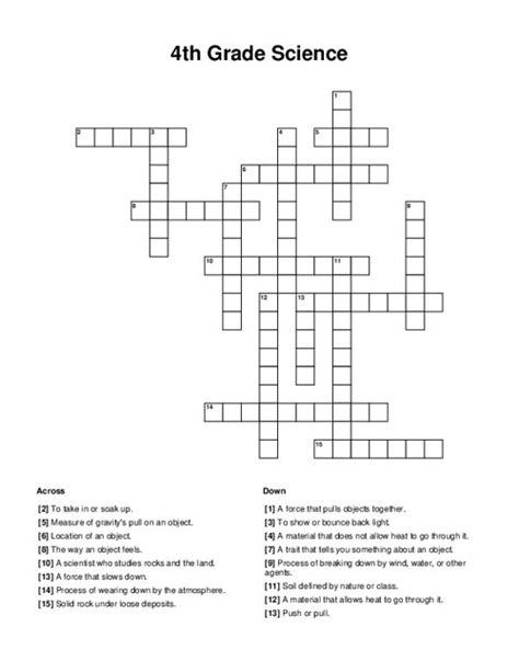 Printable 4th Grade Science Crossword Worksheets Crossword Puzzle 4th Grade - Crossword Puzzle 4th Grade