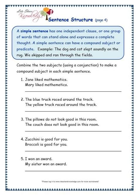 Printable 4th Grade Sentence Structure Worksheets Fourth Grade Sentences - Fourth Grade Sentences