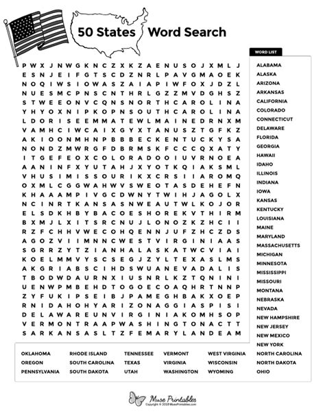Printable 50 States Word Search Museprintables Com 50 State Word Search Printable - 50 State Word Search Printable