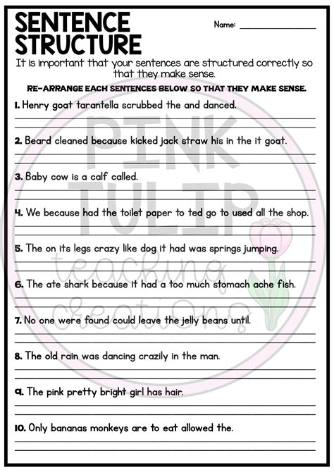 Printable 5th Grade Sentence Structure Worksheets 5th Grade Sentence Worksheet - 5th Grade Sentence Worksheet