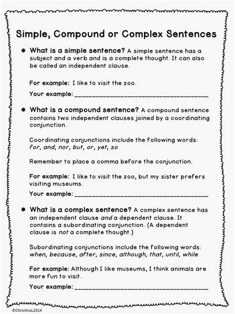Printable 5th Grade Simple Compound And Complex Sentence Sentence Types Worksheet Simple Compound Complex - Sentence Types Worksheet Simple Compound Complex