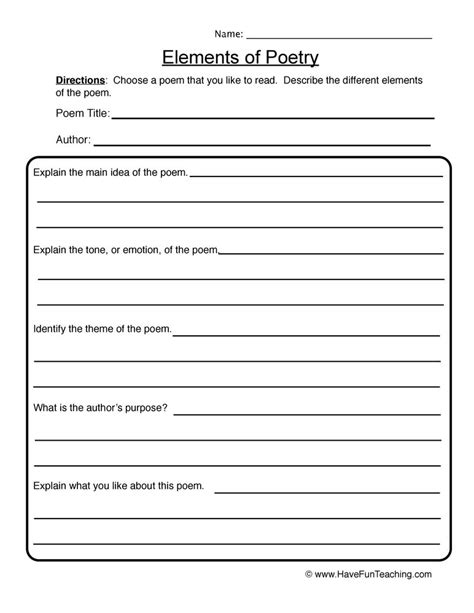 Printable 6th Grade Poem Worksheets Education Com 6th Grade Poetry Worksheets - 6th Grade Poetry Worksheets
