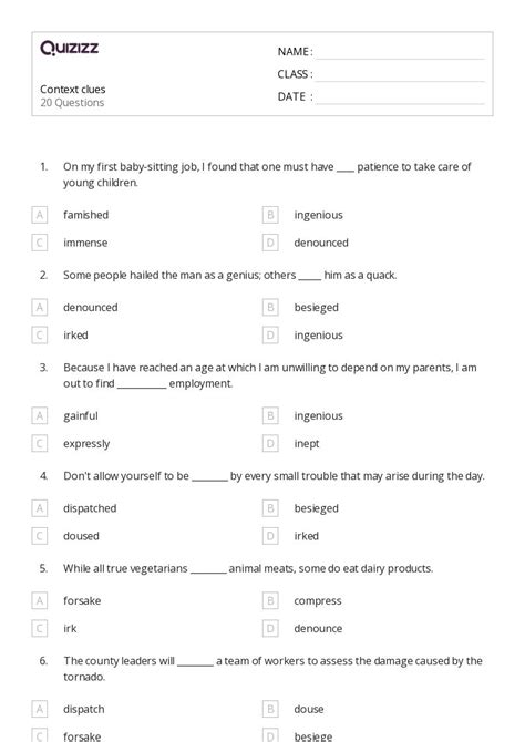 Printable 8th Grade Determining Meaning Using Context Clue Context Clues 8th Grade Worksheet - Context Clues 8th Grade Worksheet
