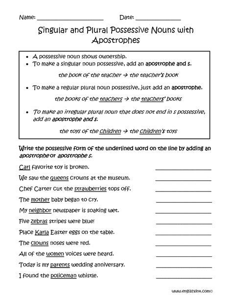 Printable Apostrophes In Plural Possessive Noun Worksheets Plural Possessive Nouns Worksheet - Plural Possessive Nouns Worksheet