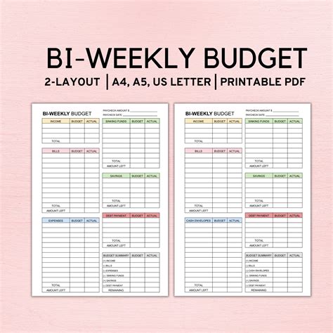 Printable Bi Weekly Budget List