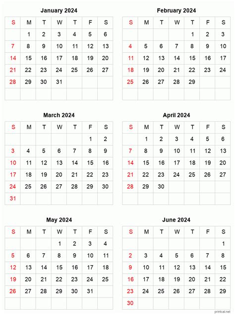 printable calendar 2024 6 months per page new perfect the best yearly