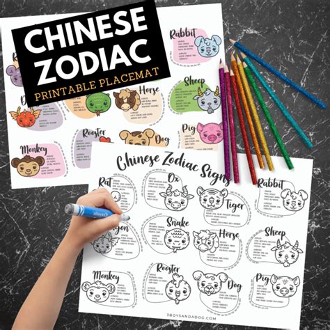Printable Chinese Zodiac Placemat Etsy Chinese Zodiac Placemats Printable - Chinese Zodiac Placemats Printable