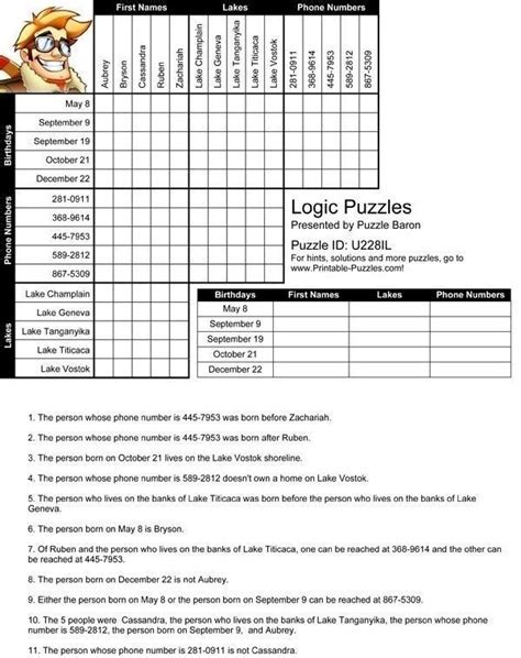 Printable Collection Of 12 Logic Problems