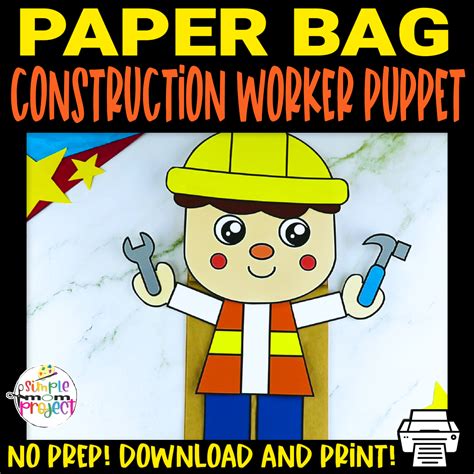 Printable Construction Worker Paper Bag Puppet Template Community Helper Paper Bag Puppets Template - Community Helper Paper Bag Puppets Template