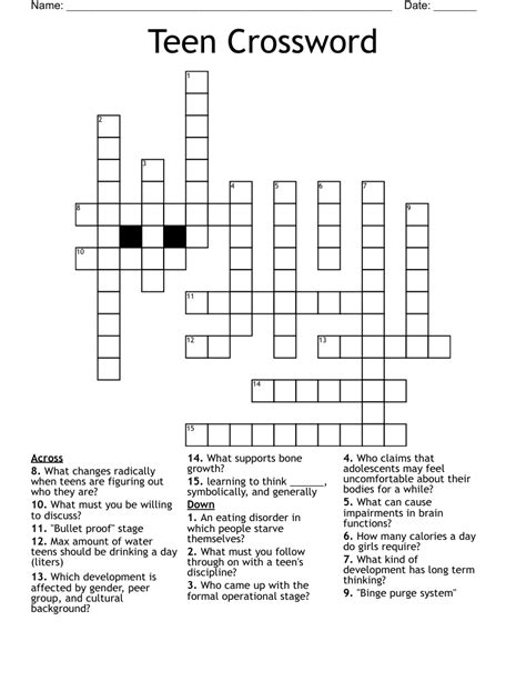 Printable Crosswords For Teens