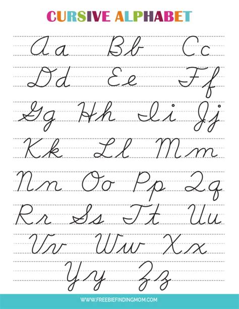 Printable Cursive Alphabet Chart Pdf Upper And Lowercase Printable Cursive Writing Chart - Printable Cursive Writing Chart