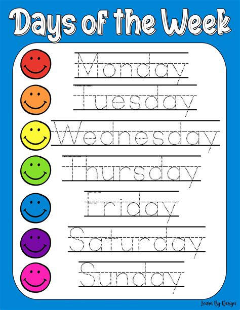 Printable Days Of The Week And Months Of Days Of The Week To Print - Days Of The Week To Print