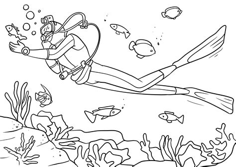 Printable Diving Coloring Pages Free Pdf Coloringfolder Com Scuba Diver Coloring Page - Scuba Diver Coloring Page