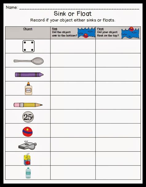 Printable Educational Worksheet Sink Or Float Sink Or Float Worksheet For Kindergarten - Sink Or Float Worksheet For Kindergarten