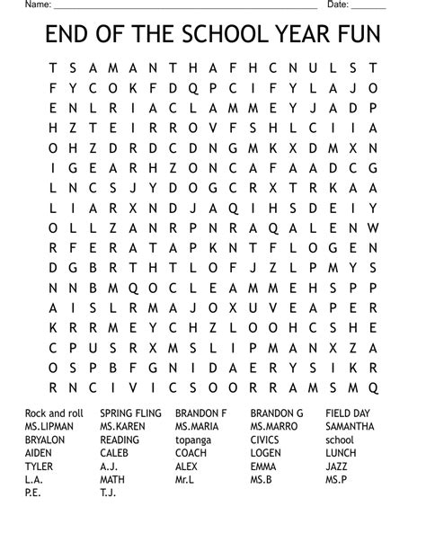 Printable End Of School Year Word Search Word End Of School Year Word Search - End Of School Year Word Search