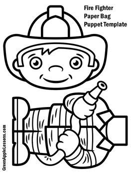 Printable Firefighter Paper Bag Puppet Template Simple Mom Community Helper Paper Bag Puppets Template - Community Helper Paper Bag Puppets Template