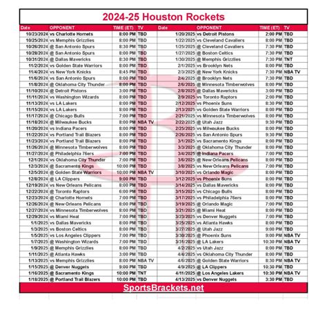 Printable Houston Rockets Schedule