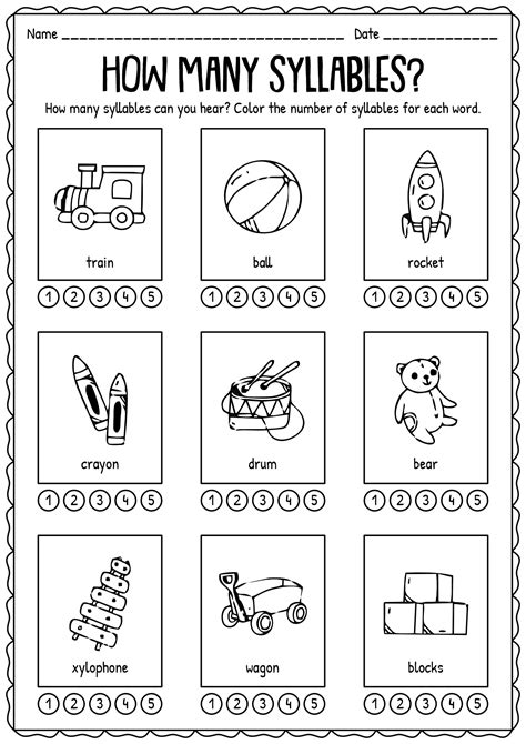 Printable Kindergarten Recognizing Syllable Worksheets Syllable Worksheets For Kindergarten - Syllable Worksheets For Kindergarten