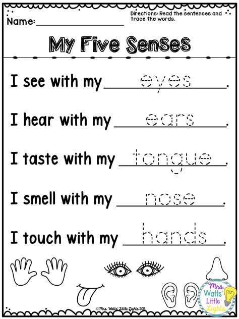 Printable Kindergarten Sensory Word Worksheets Education Com Sensory Words Worksheet - Sensory Words Worksheet
