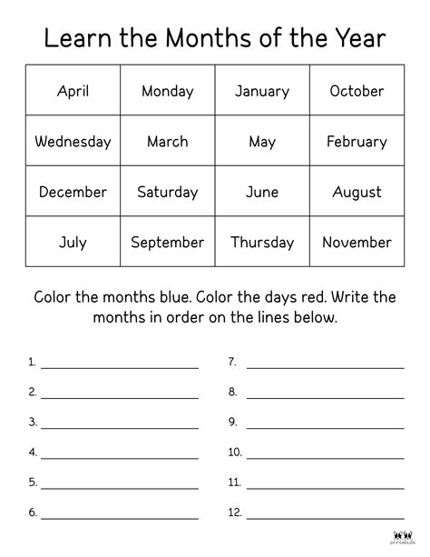 Printable Months Of The Year Worksheet Pdf Included Months Of The Year Printables - Months Of The Year Printables