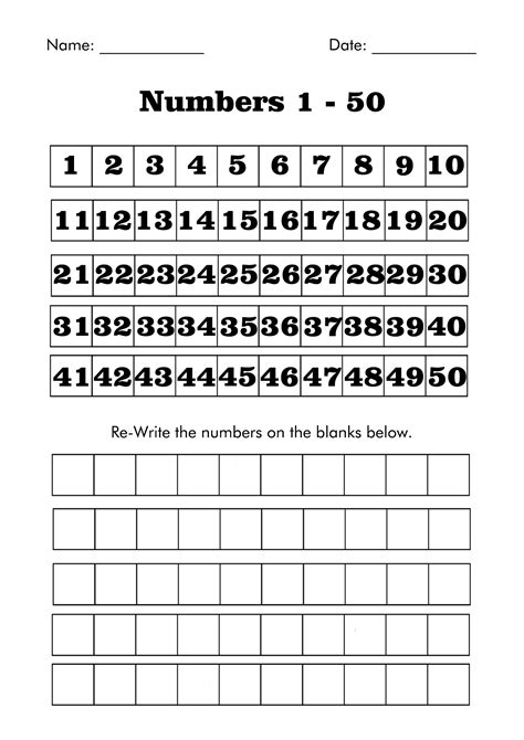Printable Number 1 50 Worksheet Printablee Practice Writing Numbers 1 50 Worksheet - Practice Writing Numbers 1 50 Worksheet