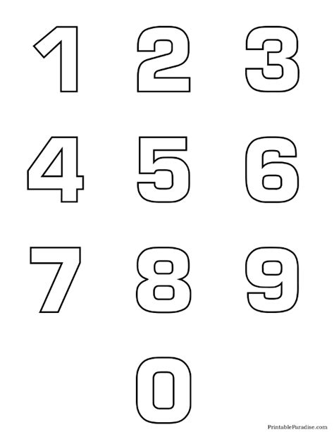 Printable Number Outlines 0 9 On One Page Numbers 0 To 9 - Numbers 0 To 9