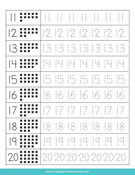 Printable Number Writing Practice 1 20