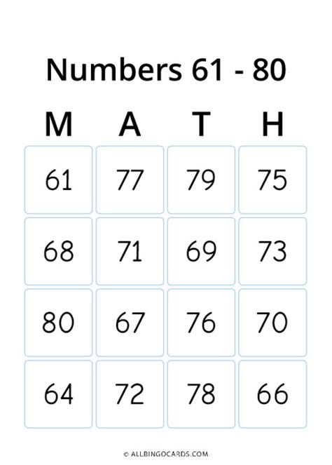 Printable Numbers 61 80 Math Bingo Number Cards 120 Printable - Number Cards 120 Printable