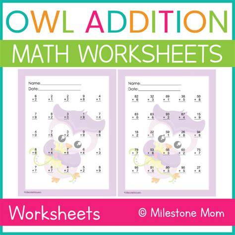 Printable Owl Addition Math Worksheets Milestone Mom Llc Owl Math Worksheets - Owl Math Worksheets