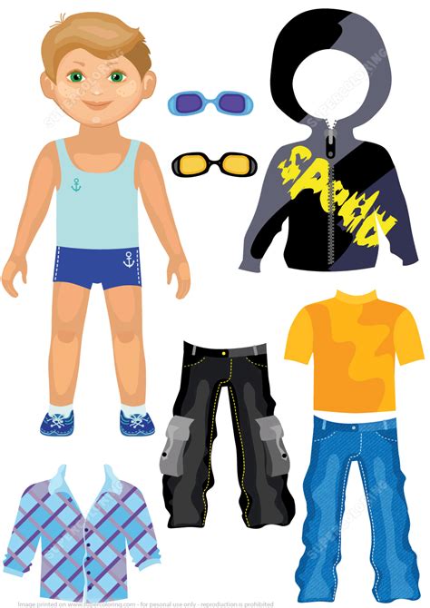 Printable Paper Dolls For Boys Amp Girls Summer Paper Doll Dress Up Coloring Pages - Paper Doll Dress Up Coloring Pages