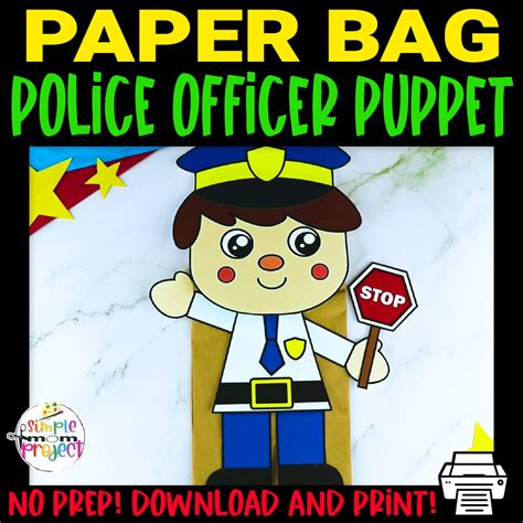 Printable Police Officer Paper Bag Puppet Printable Paper Police Officer Printable Craft - Police Officer Printable Craft